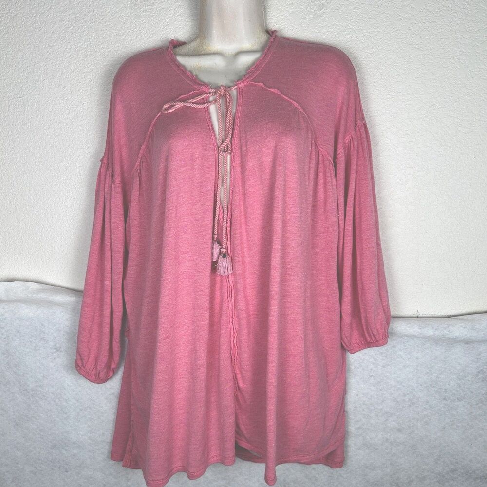 We The Free oversize lightweight raw edge tie front tassels peasant boho Sz M